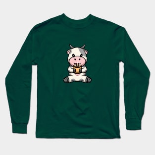 Cute Cow Drinking Hot Chocolate Long Sleeve T-Shirt